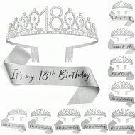 2pcs/Set Birthday Sash And Tiara For Women Including Birthday Crown 13th 16th 18th 21th 30th 40th 50