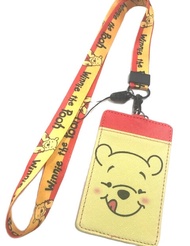 Pooh สายคล้องคอ สายคล้องบัตร ที่ใส่บัตร ซองใส่บัตร ที่ใส่บัตร พร้อมสายคล้องคอ ลาย    face  หมีพูห์  เหลือง แดง     งานดี สวยงาม สำหรับ บัตร 6x8 cm (