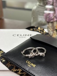 celine 鍍銠黃銅小型KNOT圈形耳環 銀色