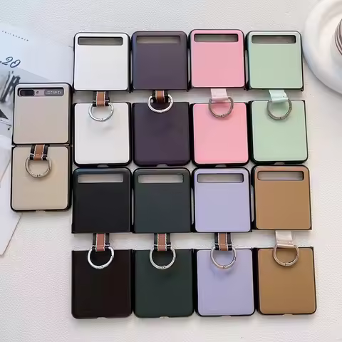 Fashion Skin Solid Color Case For Samsung Galaxy Z Flip 1 Flip 2 4G Shockproof Ring Holder Hybrid Co