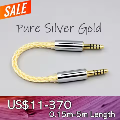 99% 8 Core Pure Silver Gold 16 OCC Mxied Cable 4.4mm Balanced 3.5mm Stereo Male to Male Audio Adapte
