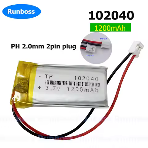 1-10PCS 3.7V 1200mAh 102040 JST 2.0mm 2P Polymer Lithium Battery For GPS Mp3 Mp4 Radio-controlled El