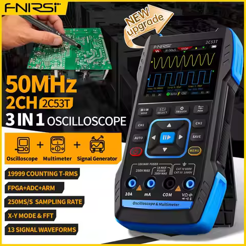 FNIRSI 2C53T Upgrade 3in1 Oscilloscope Multimeter Signal Generator 50MHz Bandwidth 250MS Rate Dual C