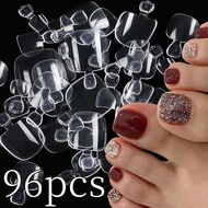 96pcs False Toes Nails French Square Nature White Clear Fake Toe Nails Feet Nail Tips Artificial Pre