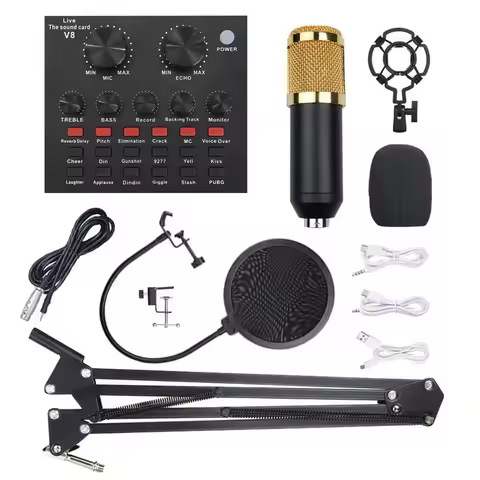 BM 800 Professional Studio Condenser Microphone Wireless Karaoke Microphone V8 Sound Card PC Compute