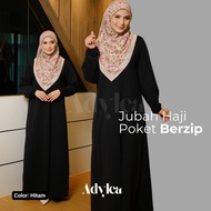 abaya jubah muslimah putih hitam haji umrah poket berzip didada cotton tshirt