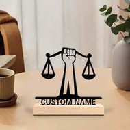 Personalized Metal Balance Statue With Wooden Base - Custom Name Lawyer Desk Decor, Custom Careers: 