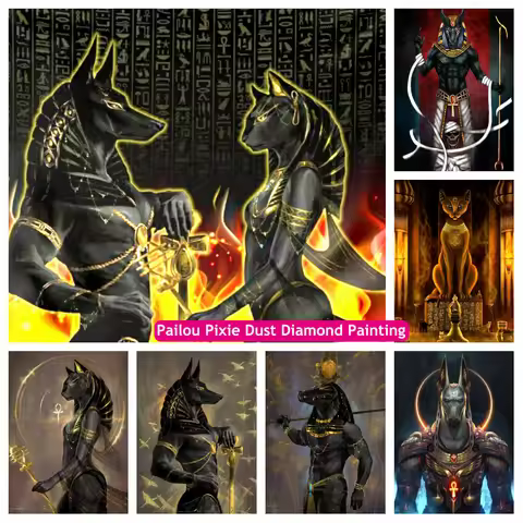 Egyptian Goddess Bastet And Anubis Gods Methology Art AB Diamond Painting Ancient Egypt Cat Mosaic C
