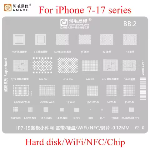 AMAOE For iPhone 7-17 WIFI Hard Dish NFC IC Chip BGA Reballing Stencil Tin Planting Soldering Repair
