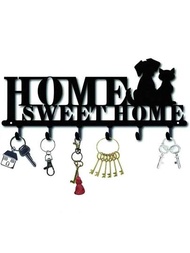 1入組貓狗HOME掛鑰匙架壁掛式配螺絲，簡約黑色鑰匙收納掛勾，適用於家居客廳臥室裝飾，適合新居入伙禮物
