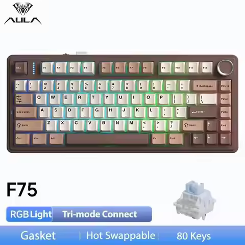 AULA F75 Wireless Mechanical Keyboard Bluetooth5.0 2.4G Wired Gasket Hot Swappable RGB PBT Keycap 75
