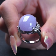 紫羅蘭翡翠蛋面戒指 PT900白金鑽石 | 天然緬甸玉翡翠A貨 | 送禮