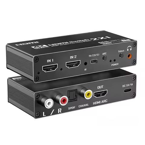 4K HDMI Switcher 2 in 1 out Audio Extractor HDMI ARC Audio Switch 2x1 Selector with R/L+Toslink SPDI