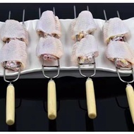 Stainless steel non-magnetic U-shaped baking needle, chicken wing BBQ fork, wooden handle, lamb skew