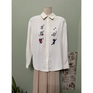 Women's cream white cat shirt size L a84