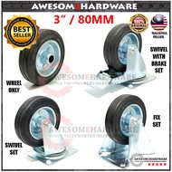 (3 INCH) DOCKER HERCULES 3" 80MM RUBBER CASTER WHEEL ROLLER RODA