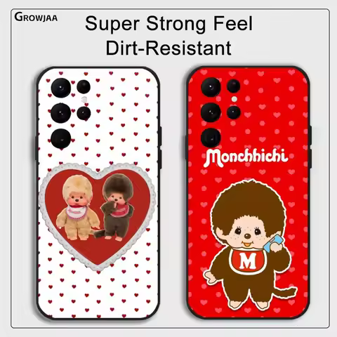 Cute Cartoon M-Monchhichi Phone Case For Samsung Galaxy S25 S24 S22 S23 Ultra S21 S20 Plus 5G Protec