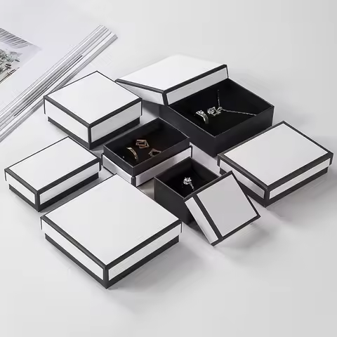 12pack White Black Cardboard Jewelry Box Earings Rings Necklace Storage Boxes 7x9x3cm Kraft Paper Tr