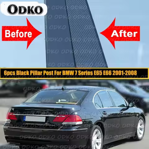 6Pcs/Set Car Pillar Post Glossy Piano Black for BMW 7 Series E65 E66 2001-2005 2006 2007 2008 Door W