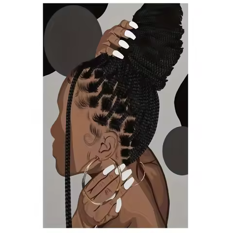 African American Art Canvas Poster - Braids Wall Decor 12x18 Inch Frameless, Premium Canvas Artwork 