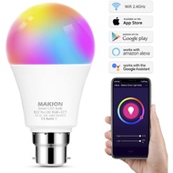 "Makion WiFi Smart Light Bulb B22 Bayonet 60W Equivalent,Dimmable RGBCW  Multicolor Light Bulb Work 