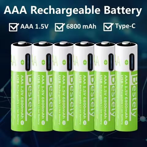 Smart Rechargeable Batteries AAA, 1.5V 6800mAh Triple A Li-ion Batteries, AAA Battery for Cameras, E
