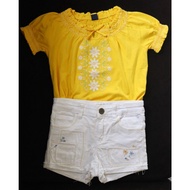 baby Gap Yellow Flower Top - Off Shoulder & Denim Short Terno 4-5 Year Old