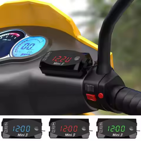 3 In 1 Motorcycle Voltmeter Electronic Clock Ip67 Waterproof Universal Dustproof Watch Led Thermomet