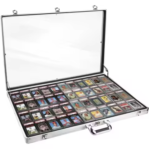 card show display case large aluminum 34"x22", lockable trading card display case with handle, sport