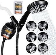 G-Promise Luxury Filtered Handheld Shower Head, 6 Spray Settings Shower Set with Effective Filter of 2 Cartridges, Adjustable Metal Bracket, Extra Long Stretchable Hose (Matte Black)