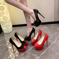 Red Sole 16CM High Heel Sandals - Waterproof Platform Design for Large Feet