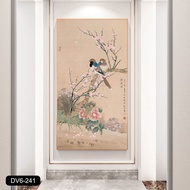 Canvas wall painting of a pair of birds on a vertical flower branch DV241- 50 x 90 cm