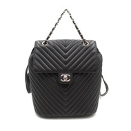 CHANEL V Stitch Backpack 背包 背包 A91122 小羊皮（綿羊皮）黑色二手女式