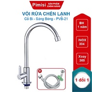 Vòi Rửa Chén Lạnh Pimisi PVB-21+DC Inox 304 Sáng Bóng Cho Chậu Rửa Chén Bát 1-2 Hố, Đơn 1 Đường Nước