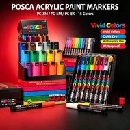 Uni POSCA Acrylic Paint Marker Set 15 Colors PC-3M 0.9-1.3 mm PC-5M 1.8-2.5 mm PC-8K 8 mm Vivid Quic