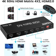 4K@60Hz 4x2 HDMI Matrix Switch 4 in 2 out HDMI Matrix Video Switcher Splitter with Optical 3.5mm Jac