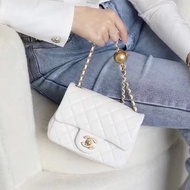 公主駕到💗99新🆕Chanel香奈兒白金鏈條菱格紋金球方胖子單肩斜挎包