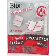 A4 plastik folder / 4 SIZE PROTECTOR SHEET 100 SHEET 11 HOLES  PROTECTOR SHEET 100PCS