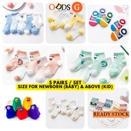 ODDS G 5 PAIRS 1SET 0-8Y Newborn Baby Cotton Socks Stockings Babysocks Kanak- Kanak Stoking Sarung K