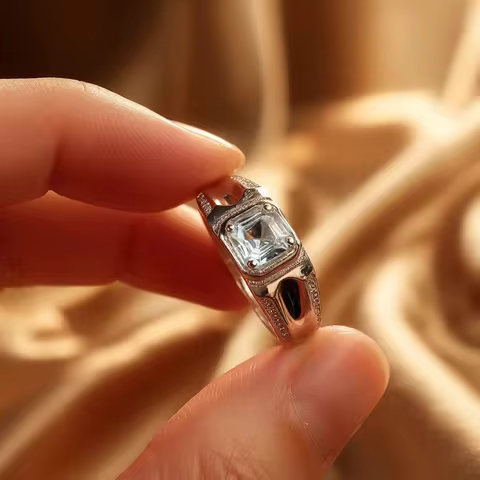 925 Silver Gemstone Man Ring 6mm Natural Aquamarine Ring for Man Fashion Sterling Silver Man Jewelry