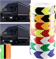Free Tool Kit 2"x120ft Arrow Red Neon Yellow Night Reflective DOT-C2 Safety Tape Warning Caution Adhesive Conspicuity Checker Marking Decal Sticker Roll Film Truck RV Trailer Boat ATV Construction