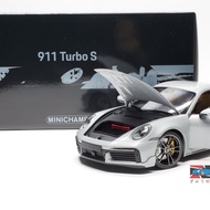 Minichamps Mini Cut Porsche 911 992 Turbo S Alloy Full Open Car Model Silver 1: 18