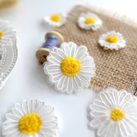 5Pcs Flower White Daisy Patches For Clothing Embroidery Double Layer Applique Sewing Craft