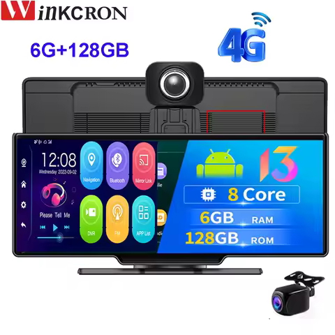 10.26 inch Car GPS Navigation 4G Android 12 ADAS Dash Camera Recorder 6G+128GB ROM WiFi ADAS BT Dual