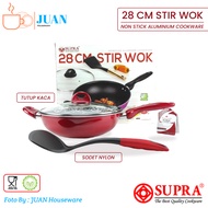 MERAH SUPRA Stir wok 28cm Non-Stick Rosemary Red Glass Lid Lace / Wok Pan Non Stick