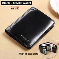 [SG SELLER] RFID Genuine Leather Men Wallet Short Vertical Trifold Wallet for Men Black Coffee Color