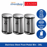 LEADER 30Litres Stainless Steel Dustbin Recycle Bin Step On Bin Pedal Trash Can 30L Rubbish Bin