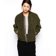 【#雙十一女裝出清】英國空運~二手Cheap Monday Teddy Bomber Jacket 軍綠色毛茸茸夾克外套MA1