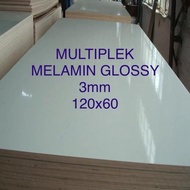 ready ! Triplek/Multiplek melamin putih glossy 3mm (120x60)cm, melamin