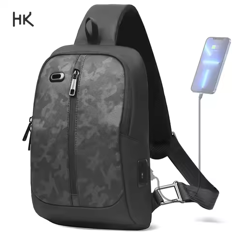 HK Fashion Crossbody Bag Lightweight Men's Shoulder Bag With USB Charging Waterproof Camou For Outdo